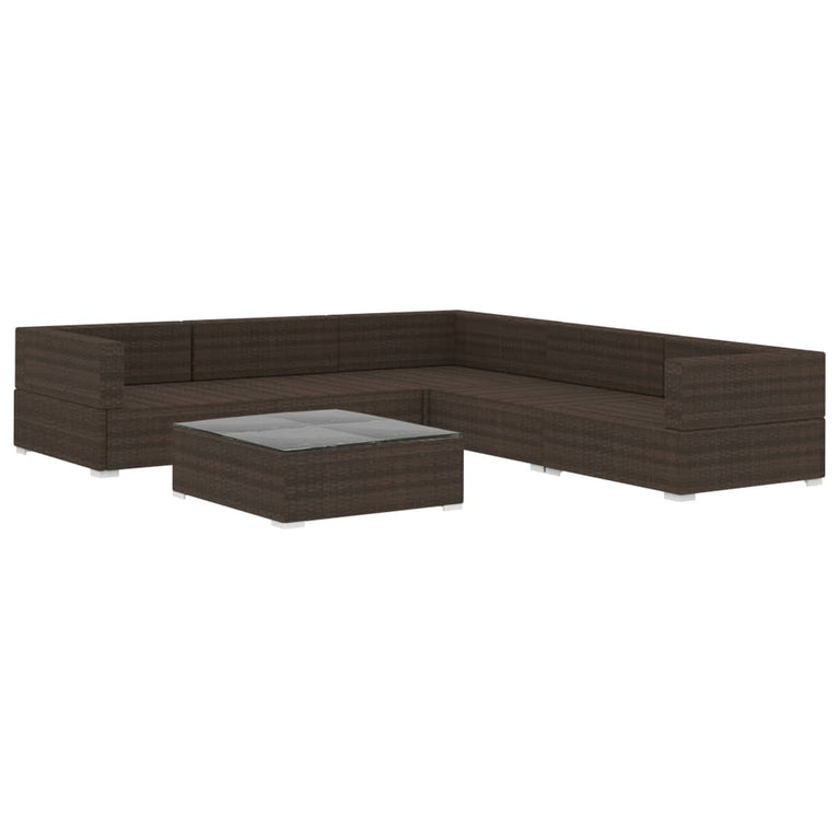 6-delige Loungeset met kussens poly rattan bruin