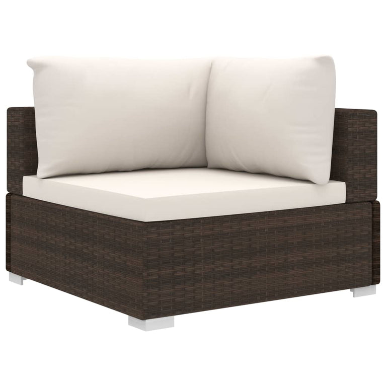 6-delige Loungeset met kussens poly rattan bruin