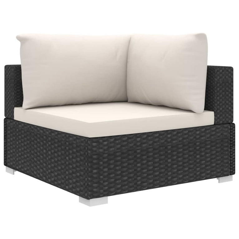 6-delige Loungeset met kussens poly rattan zwart