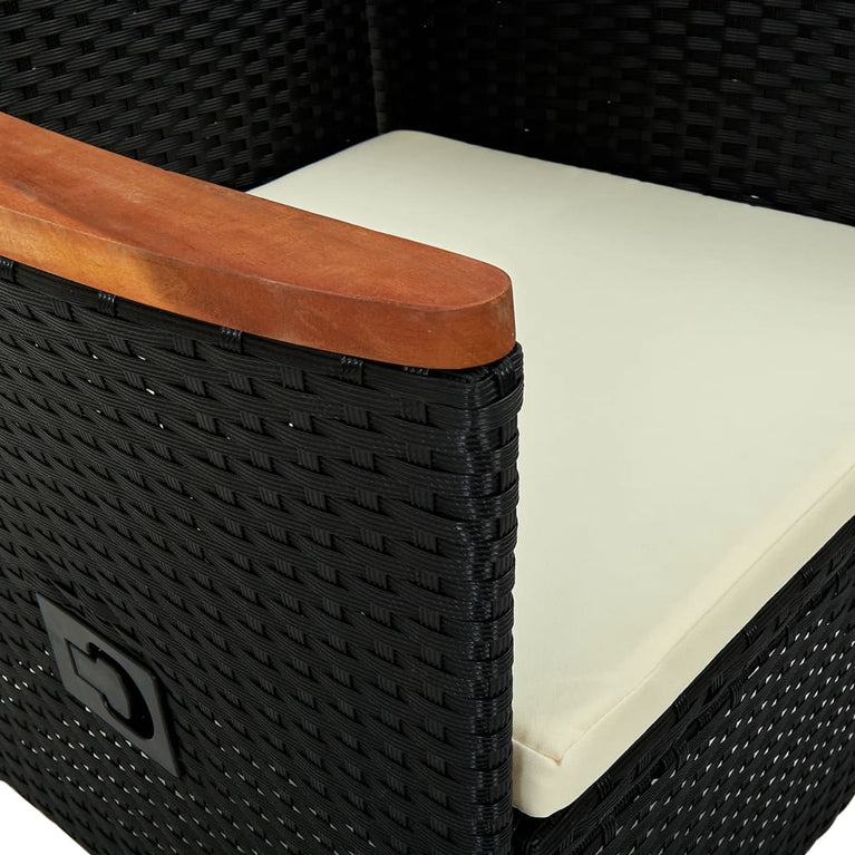 Tuinstoelen 2 st met kussens poly rattan zwart