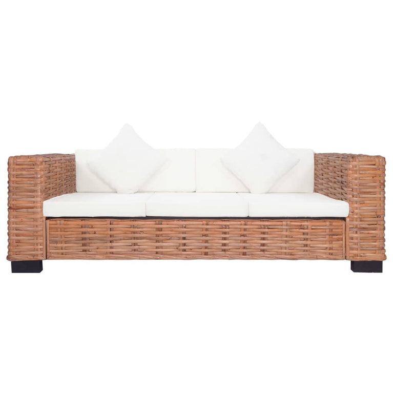 3-delig Bankstel met kussens natuurlijk rattan