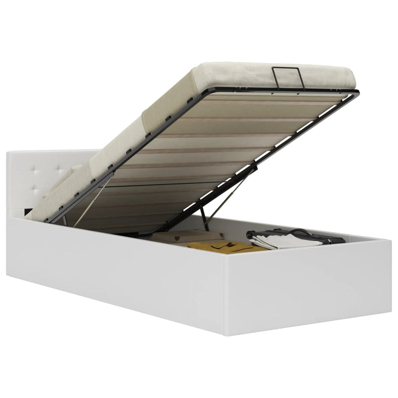 Bedframe met opslag hydraulisch kunstleer wit 100x200 cm