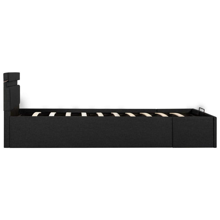 Bedframe met opslag en LED stof donkergrijs 90x200 cm