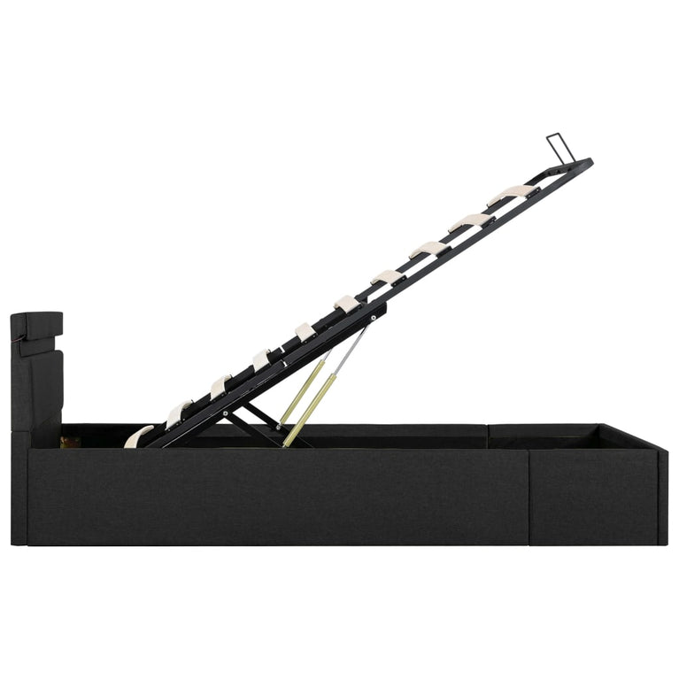 Bedframe met opslag en LED stof donkergrijs 90x200 cm