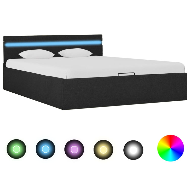 Bedframe met opslag en LED stof donkergrijs 120x200 cm