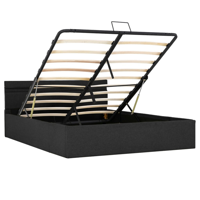 Bedframe met opslag en LED stof donkergrijs 120x200 cm