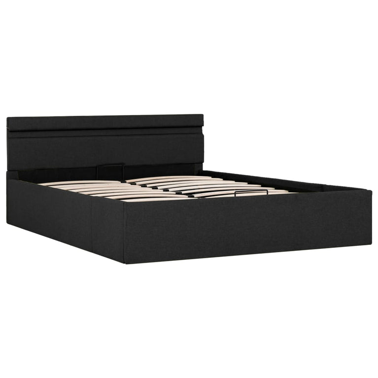Bedframe met opslag en LED stof donkergrijs 120x200 cm
