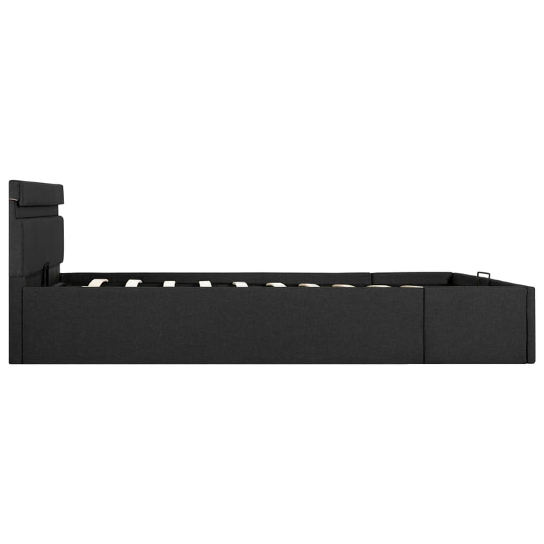 Bedframe met opslag en LED stof donkergrijs 120x200 cm