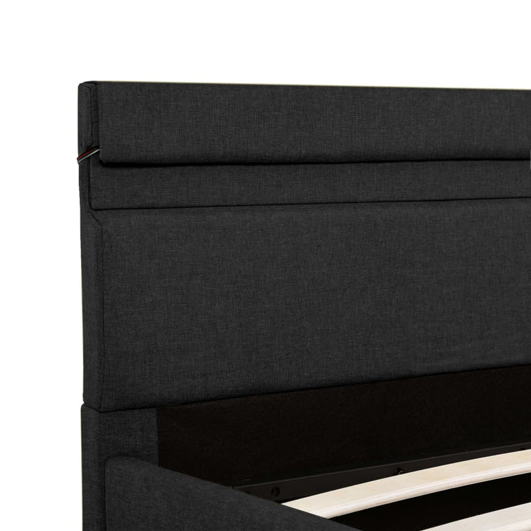 Bedframe met opslag en LED stof donkergrijs 120x200 cm
