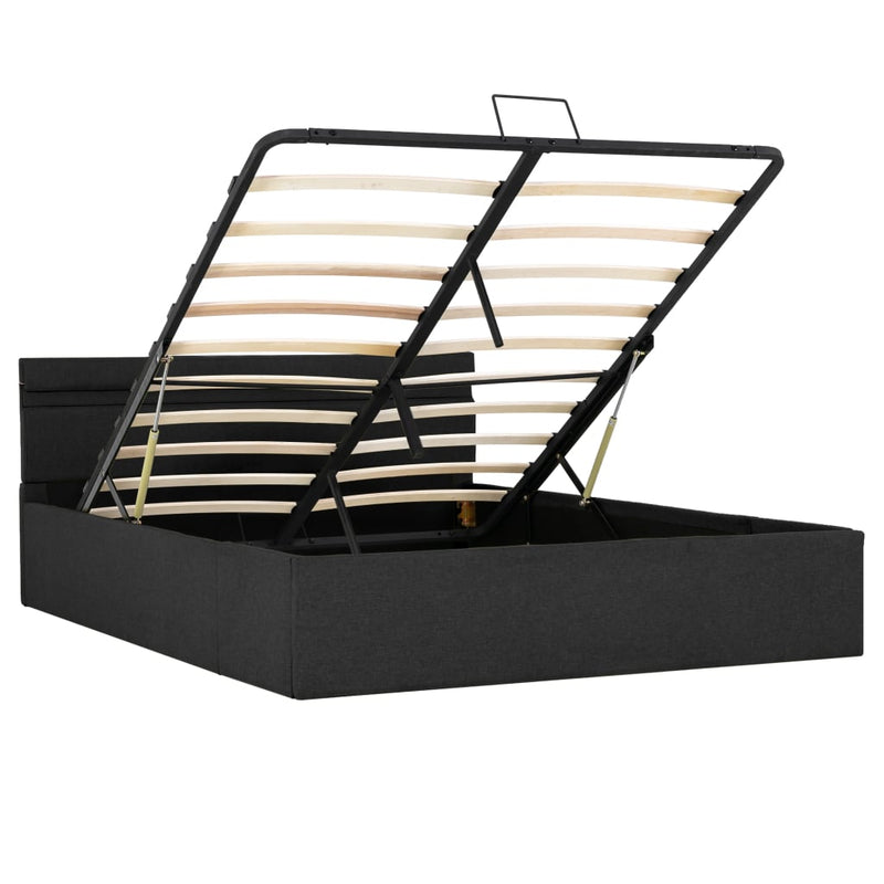 Bedframe met opbergruimte en LED stof donkergrijs 140x200 cm