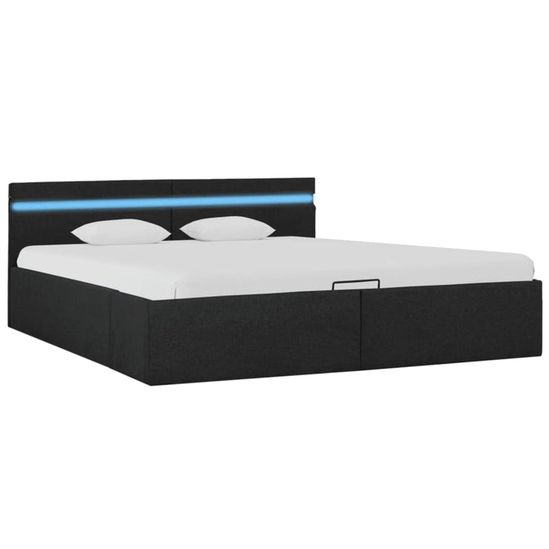 Bedframe met opbergruimte en LED stof donkergrijs 180x200 cm