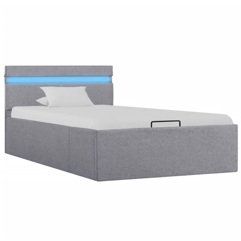 Bedframe met opbergruimte en LED stof lichtgrijs 90x200 cm
