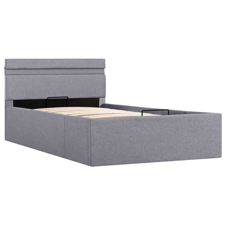 Bedframe met opbergruimte en LED stof lichtgrijs 90x200 cm