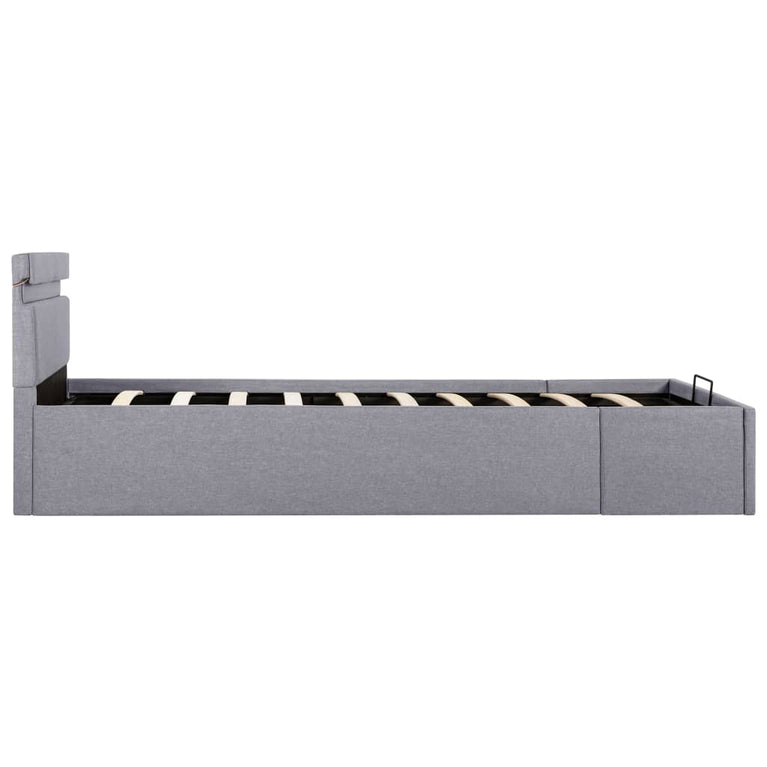 Bedframe met opbergruimte en LED stof lichtgrijs 90x200 cm