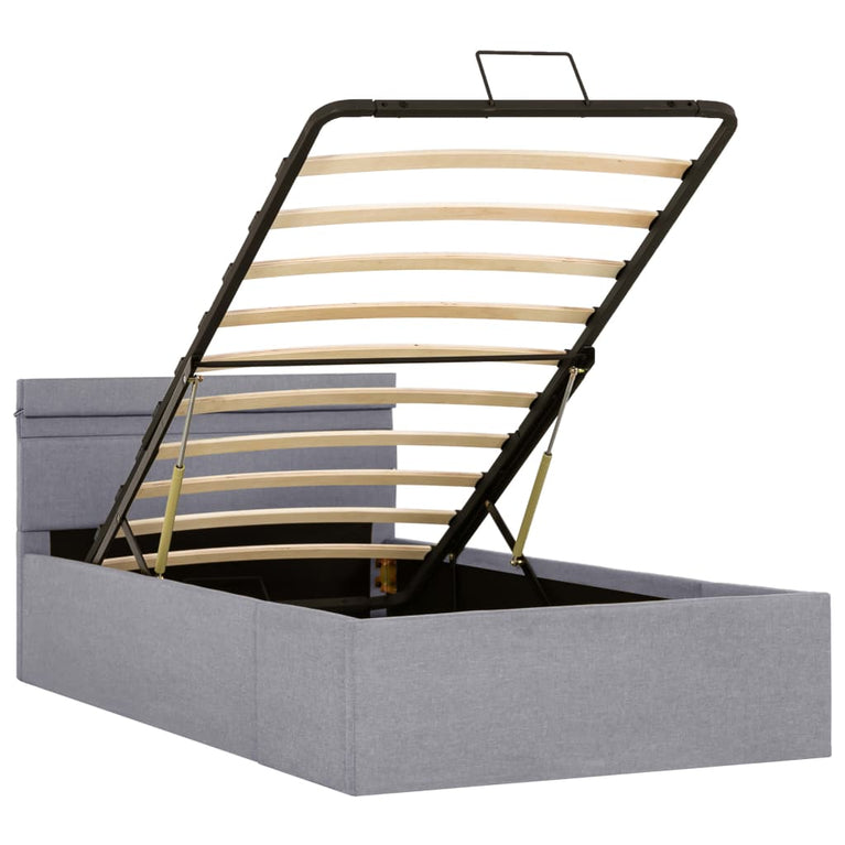 Bedframe met opbergruimte en LED stof lichtgrijs 90x200 cm