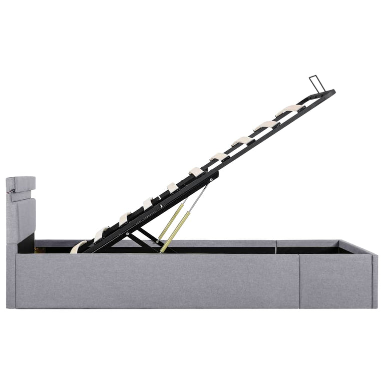 Bedframe met opbergruimte en LED stof lichtgrijs 90x200 cm