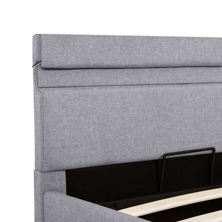 Bedframe met opbergruimte en LED stof lichtgrijs 90x200 cm