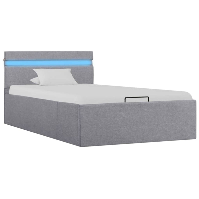 Bedframe met opslag en LED stof lichtgrijs 100x200 cm