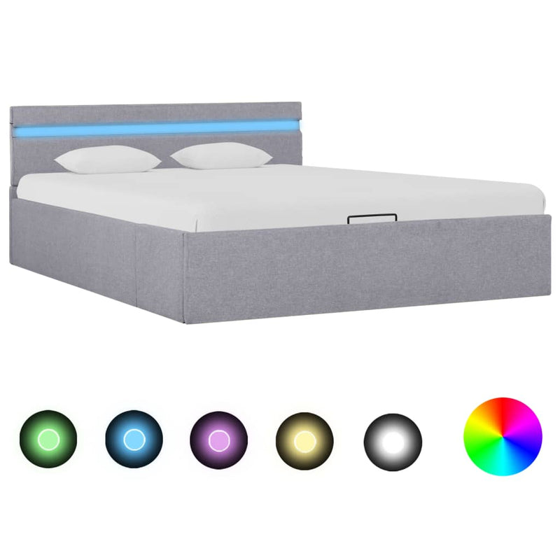 Bedframe met opbergruimte en LED stof lichtgrijs 120x200 cm