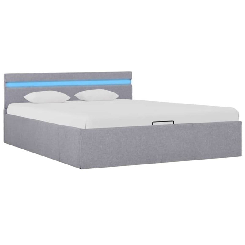 Bedframe met opbergruimte en LED stof lichtgrijs 120x200 cm