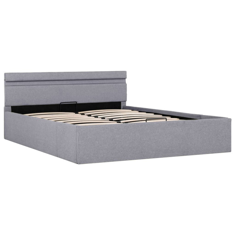Bedframe met opbergruimte en LED stof lichtgrijs 120x200 cm