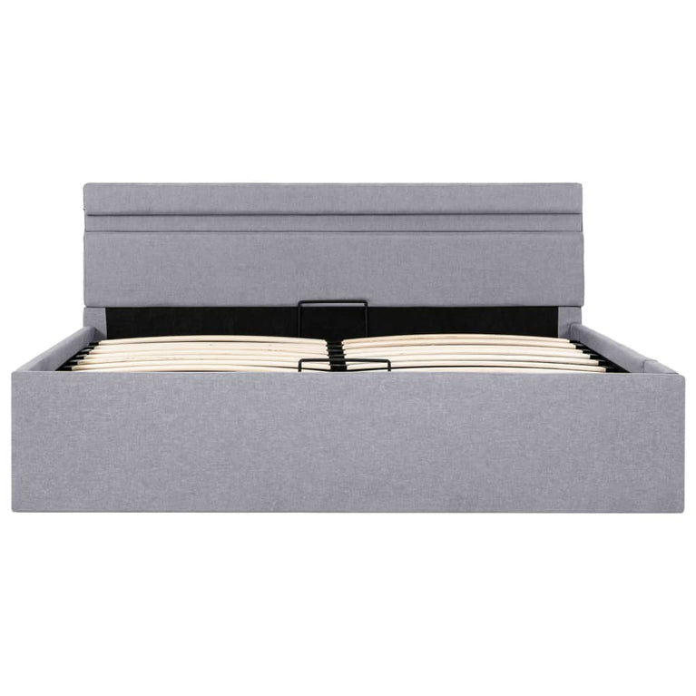 Bedframe met opbergruimte en LED stof lichtgrijs 120x200 cm