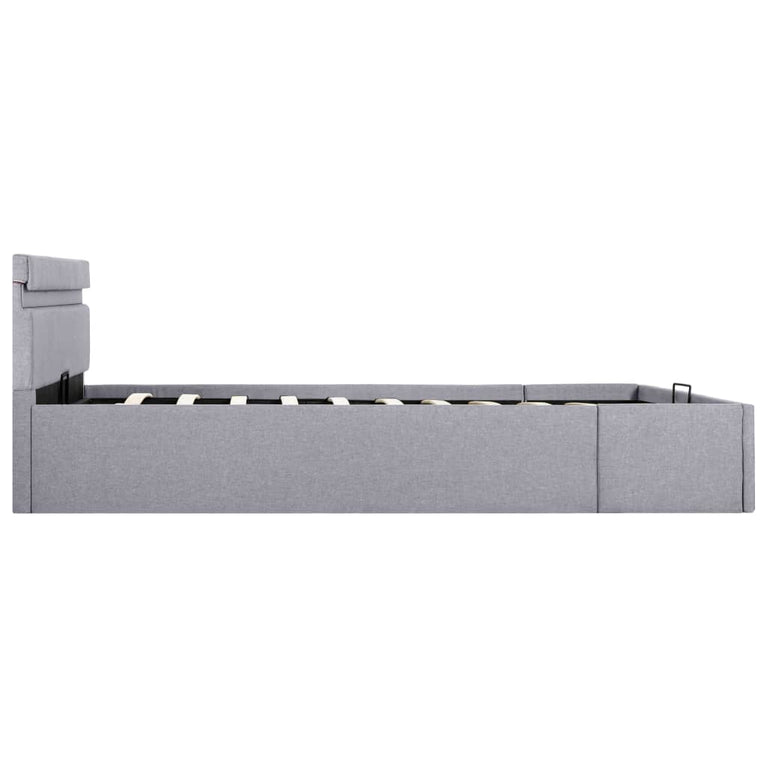Bedframe met opbergruimte en LED stof lichtgrijs 120x200 cm