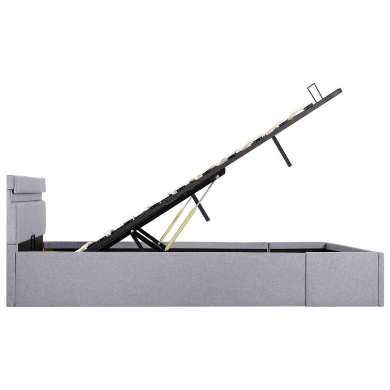 Bedframe met opbergruimte en LED stof lichtgrijs 120x200 cm
