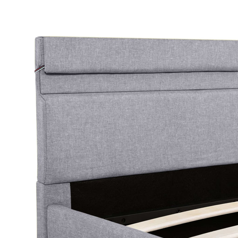 Bedframe met opbergruimte en LED stof lichtgrijs 120x200 cm