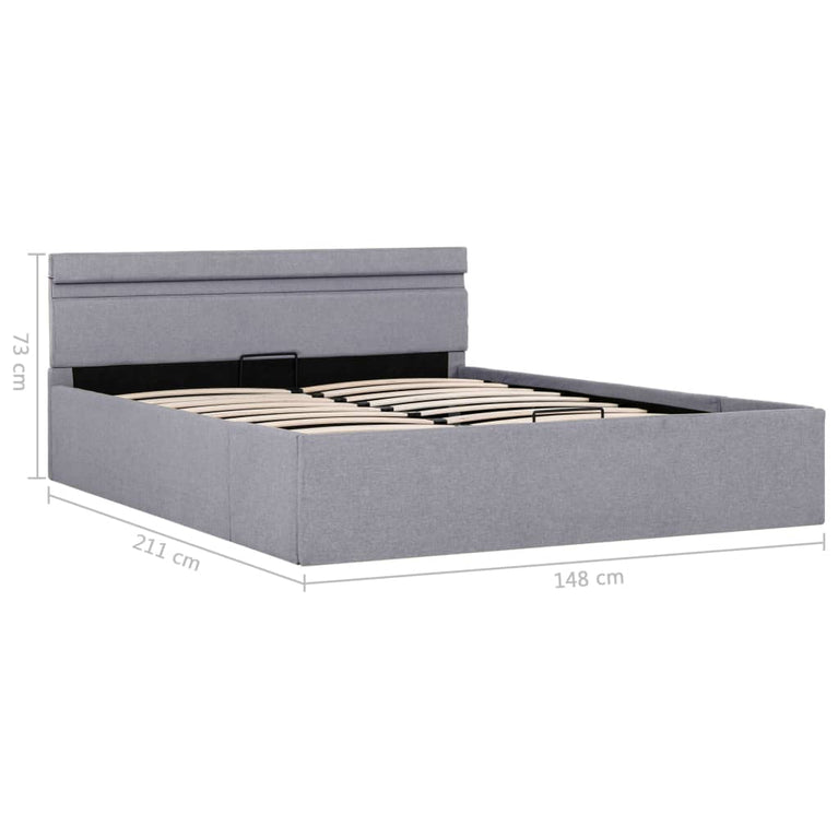 Bedframe met opbergruimte en LED stof lichtgrijs 140x200 cm