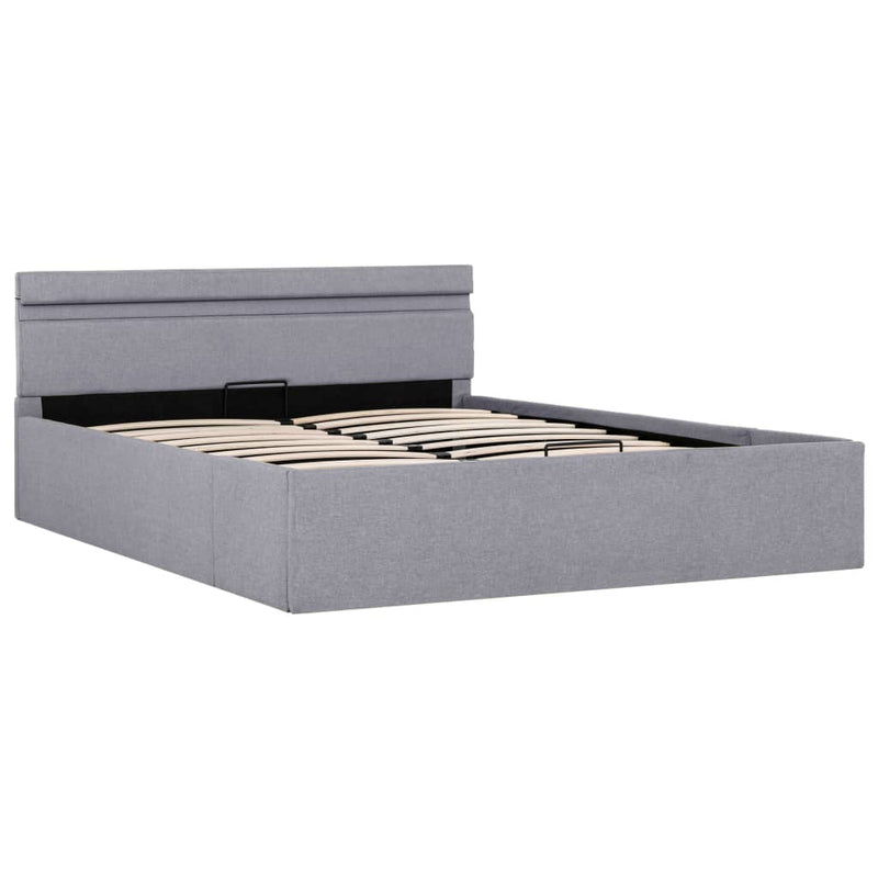 Bedframe met opbergruimte en LED stof lichtgrijs 140x200 cm