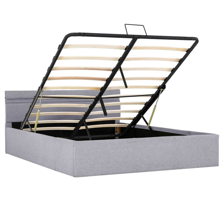 Bedframe met opbergruimte en LED stof lichtgrijs 140x200 cm