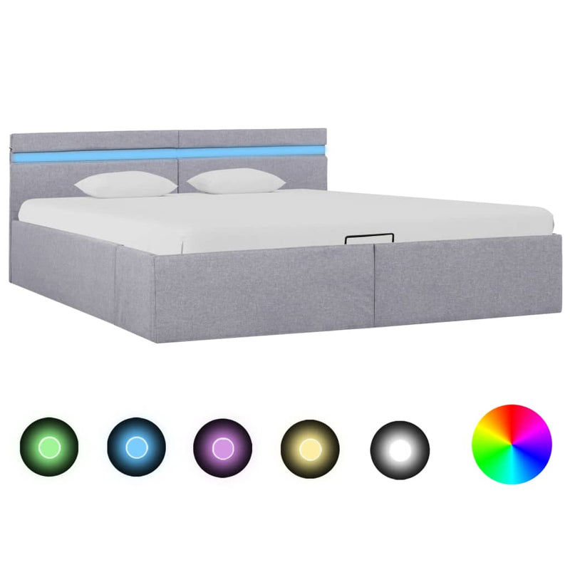 Bedframe met opbergruimte en LED stof lichtgrijs 160x200 cm