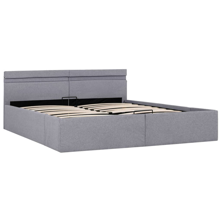 Bedframe met opbergruimte en LED stof lichtgrijs 160x200 cm