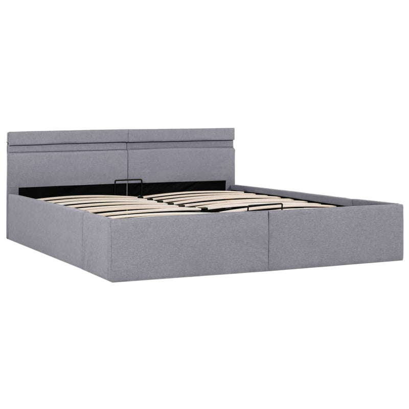 Bedframe met opbergruimte en LED stof lichtgrijs 160x200 cm