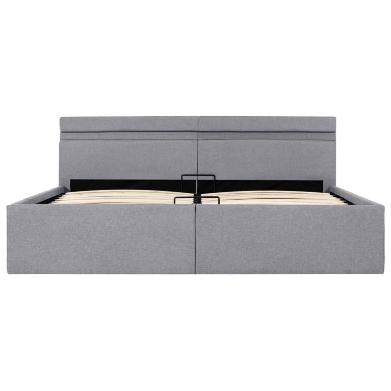 Bedframe met opbergruimte en LED stof lichtgrijs 160x200 cm