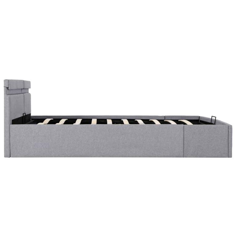 Bedframe met opbergruimte en LED stof lichtgrijs 160x200 cm