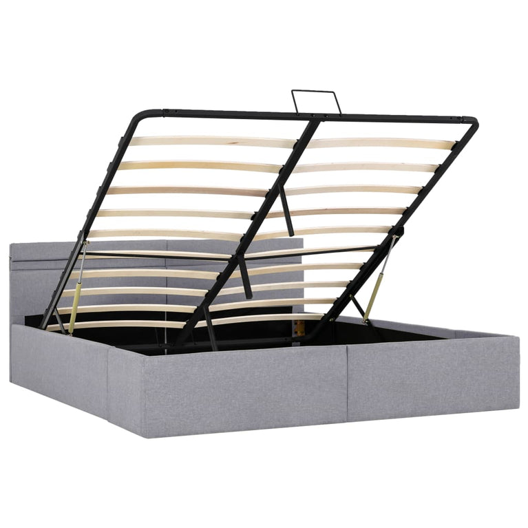 Bedframe met opbergruimte en LED stof lichtgrijs 160x200 cm