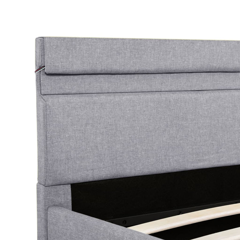 Bedframe met opbergruimte en LED stof lichtgrijs 160x200 cm