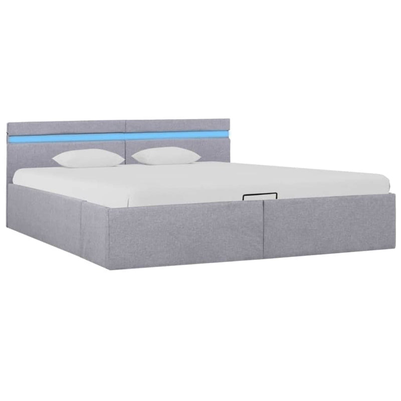 Bedframe met opbergruimte en LED stof lichtgrijs 180x200 cm