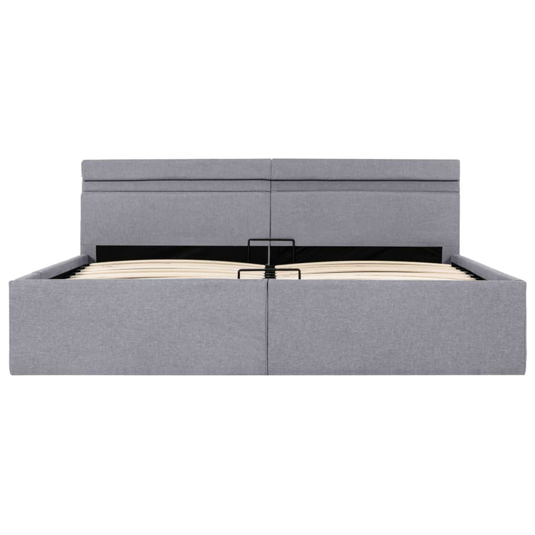 Bedframe met opbergruimte en LED stof lichtgrijs 180x200 cm