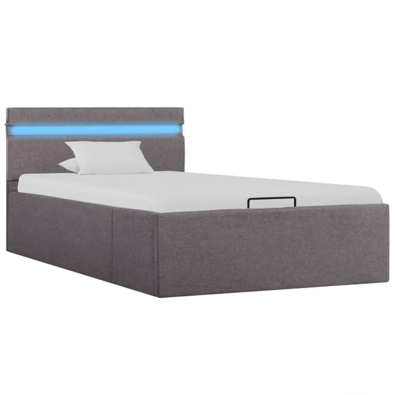 Bedframe met hydraulische opslag en LED stof taupe 90x200 cm