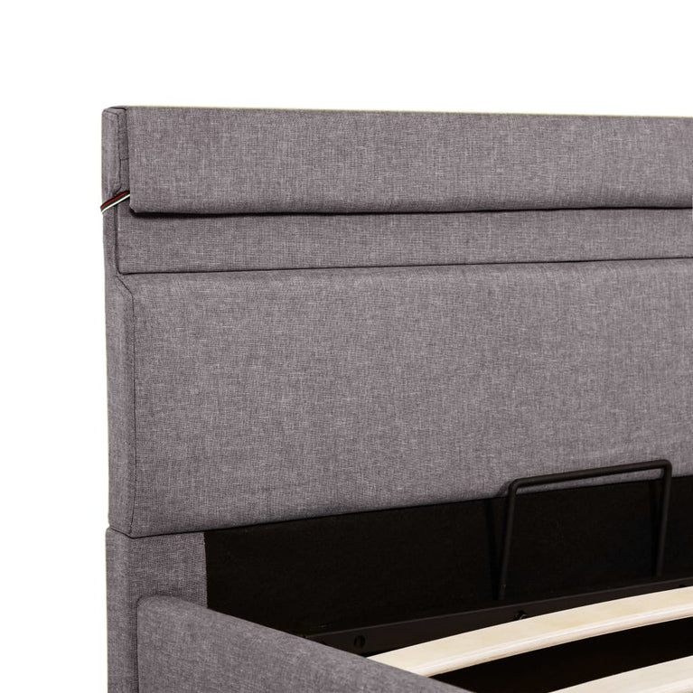 Bedframe met hydraulische opslag en LED stof taupe 90x200 cm