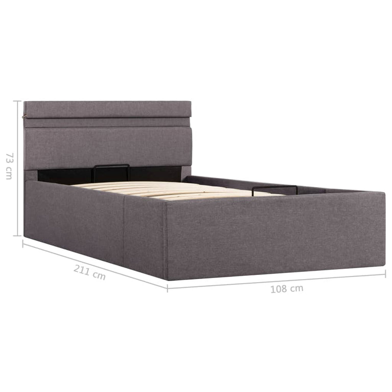 Bedframe met hydraulische opslag en LED stof taupe 100x200 cm