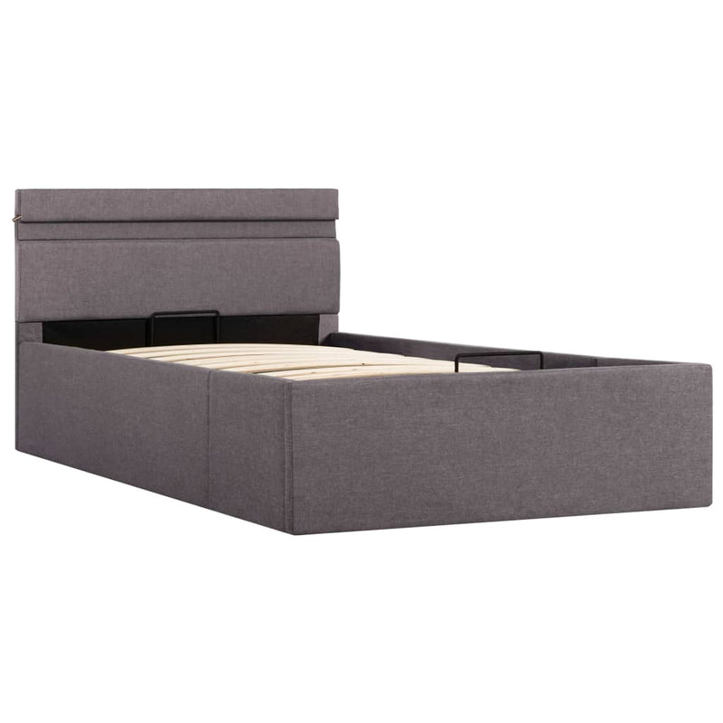 Bedframe met hydraulische opslag en LED stof taupe 100x200 cm