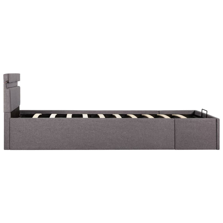Bedframe met hydraulische opslag en LED stof taupe 100x200 cm