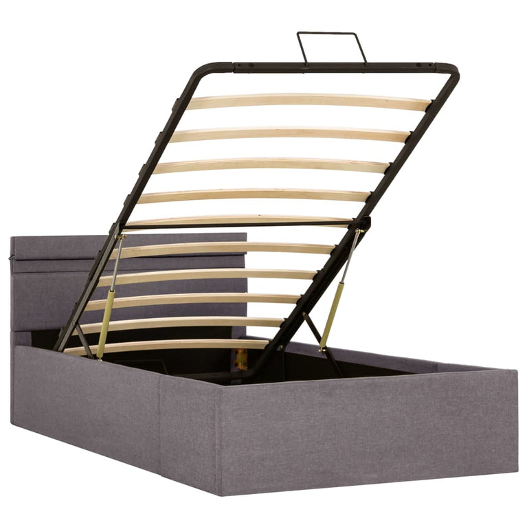 Bedframe met hydraulische opslag en LED stof taupe 100x200 cm