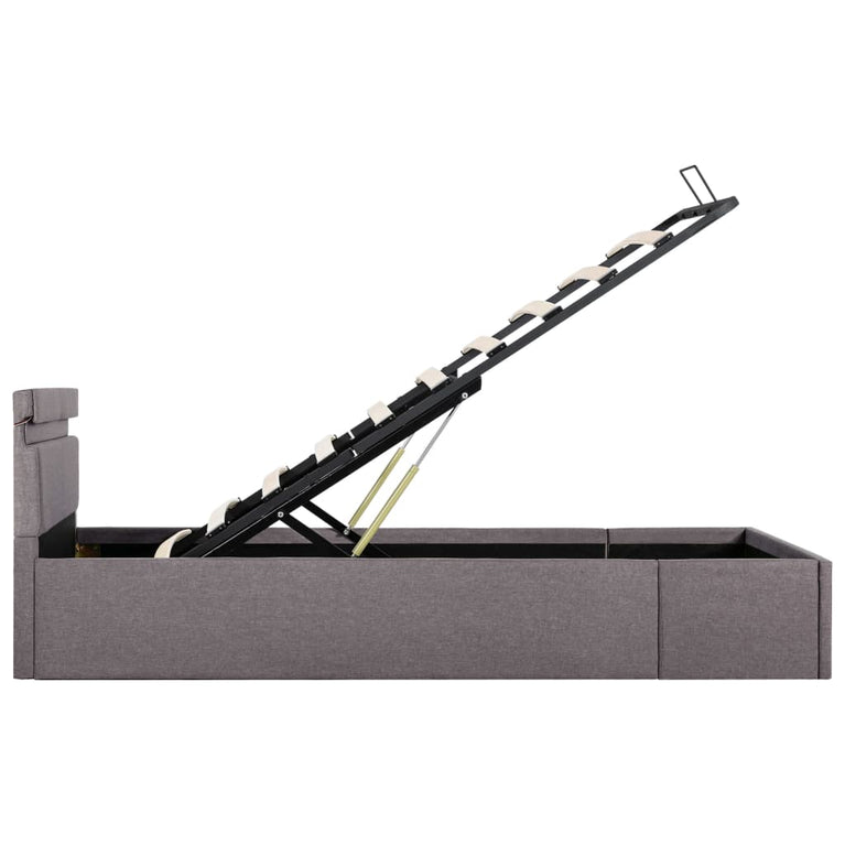 Bedframe met hydraulische opslag en LED stof taupe 100x200 cm