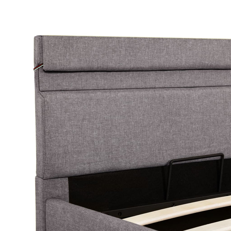 Bedframe met hydraulische opslag en LED stof taupe 100x200 cm