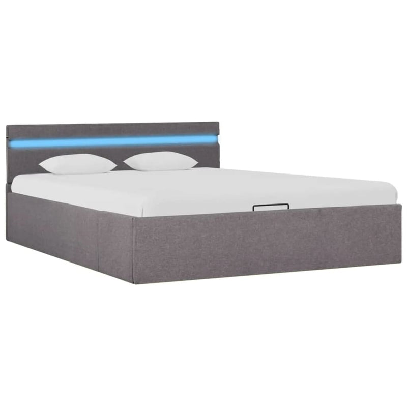 Bedframe met hydraulische opslag en LED stof taupe 120x200 cm